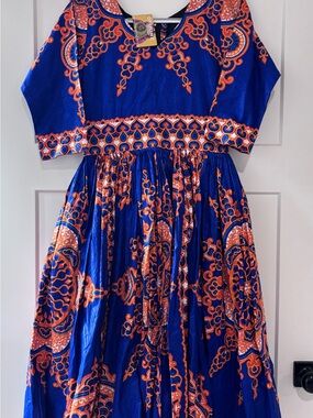 Women’s Ofuure “Victoria” Blue & Orange Printed dress